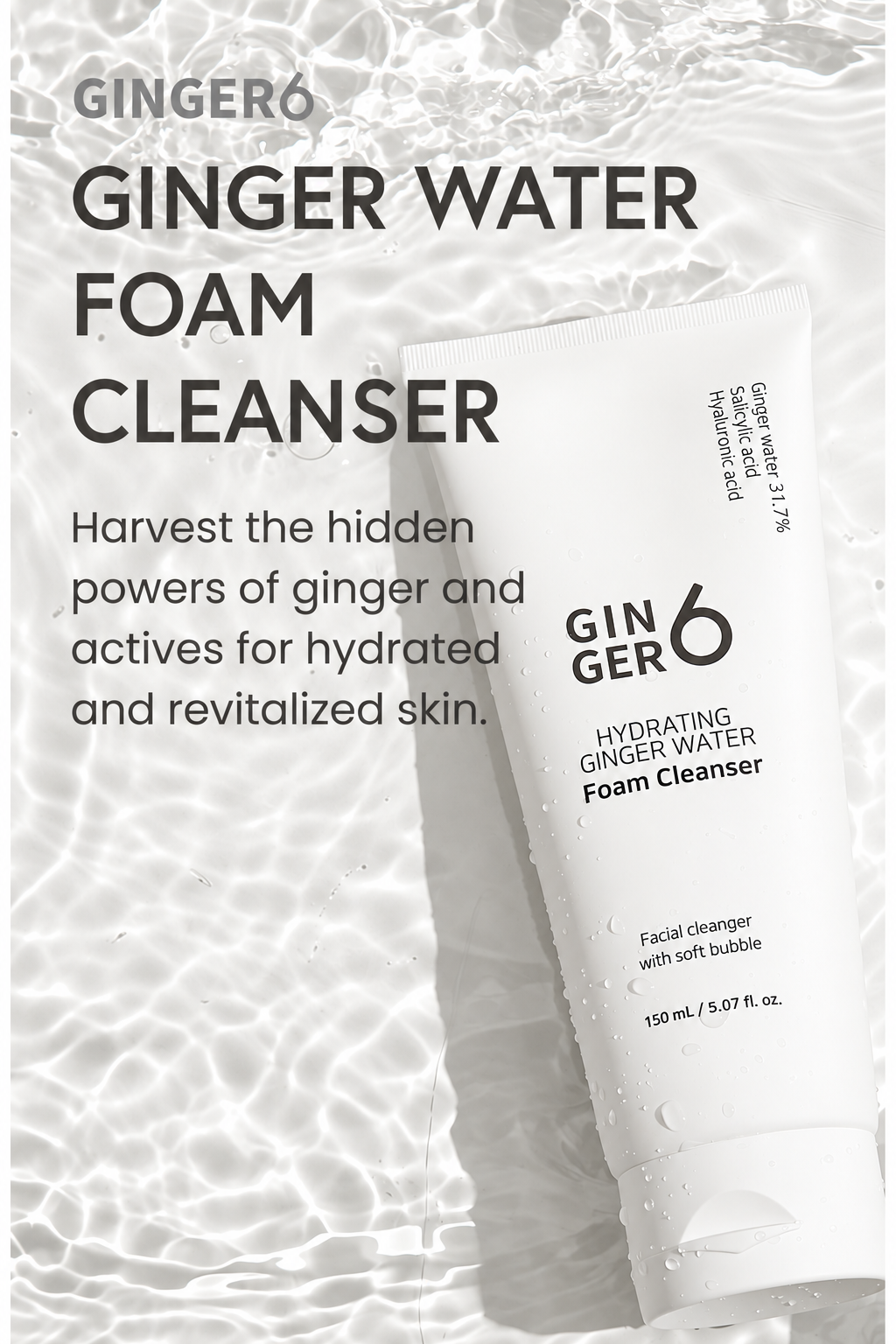 GINGER6 Ginger 6 Hydrating Foam Cleanser, Micro Bubble Formula Deep Cleansing