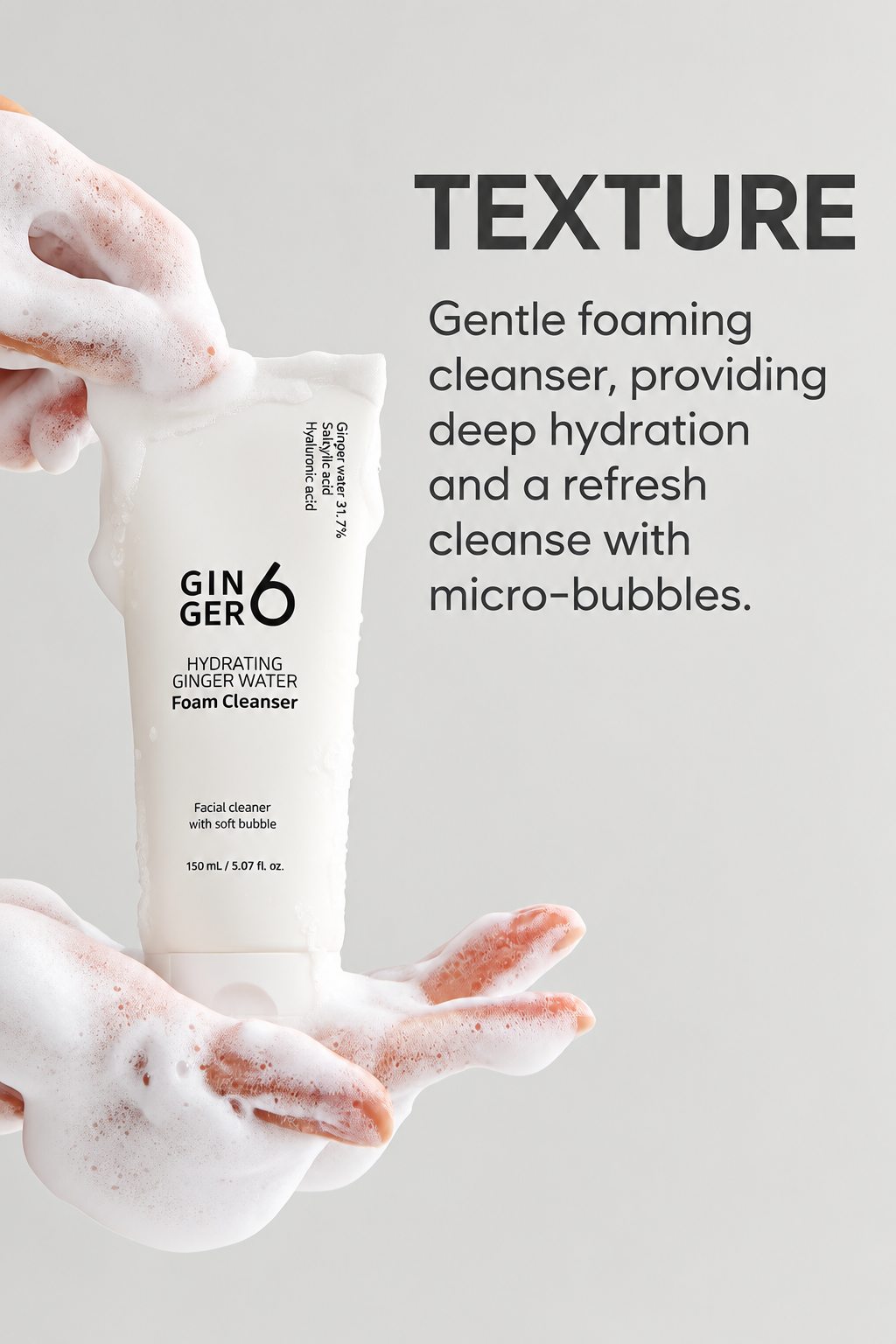 GINGER6 Ginger 6 Hydrating Foam Cleanser, Micro Bubble Formula Deep Cleansing